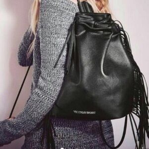 NWT Victoria’s Secret faux leather fringe backpack drawstring bag